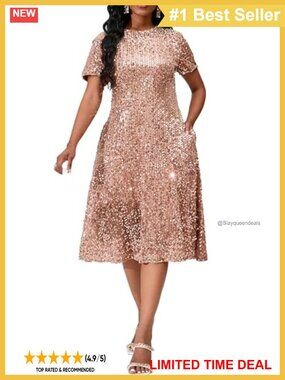 Sparkly Sequin Glitter Short Sleeve Maxi A-Line Party Dress